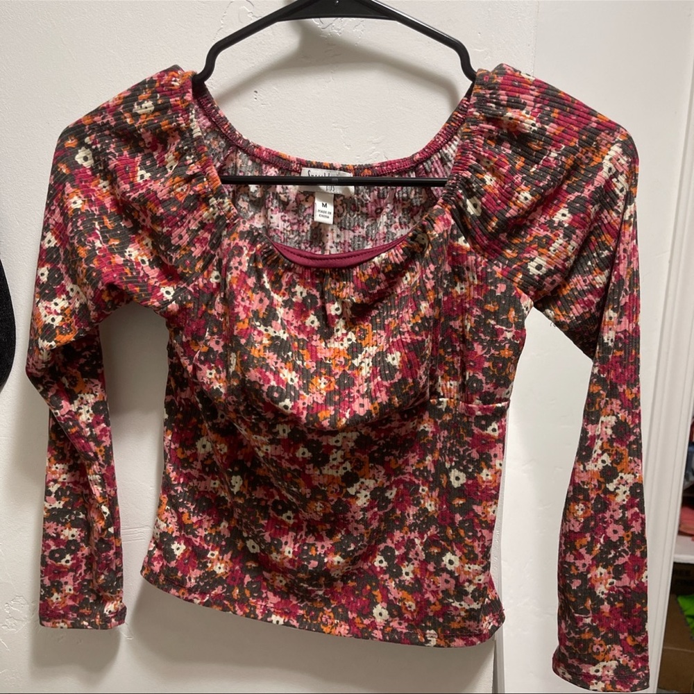 Burgundy Brownish crop top with flowers